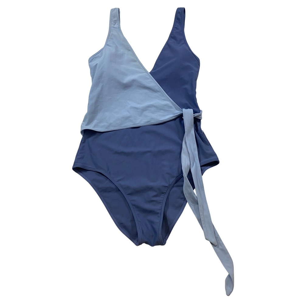 Summersalt The Perfect Wrap One Piece Swimsuit Blue Colorblock Size 6 Long 6LT - Picture 2 of 8